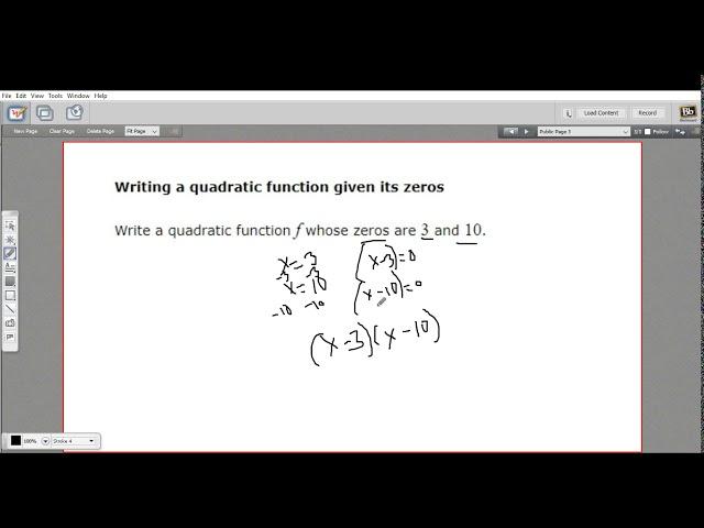 Writing a quadratic function given its zeros