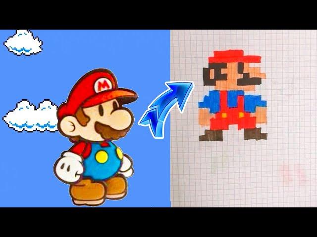 Рисуем Марио по клеточкам/ draw super mario/ супер марио рисуем/ как нарисовать Марио