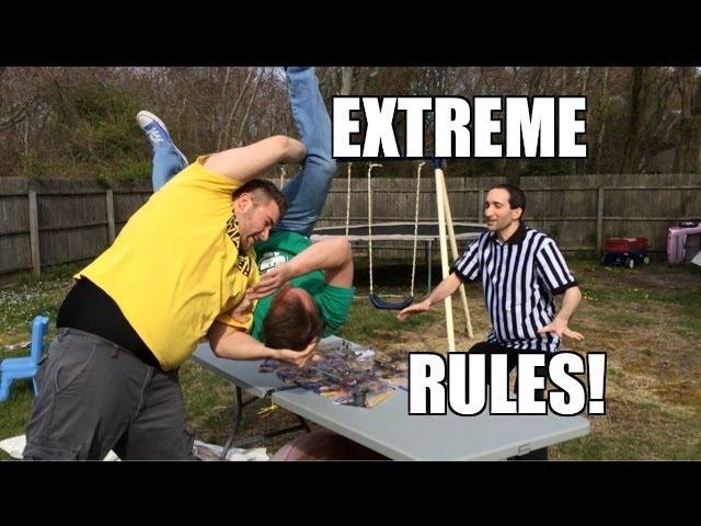 Grim's Toy Show ep 831: EXTREME RULES backyard hardcore match! WWE Mattel Wrestling Figures Pics