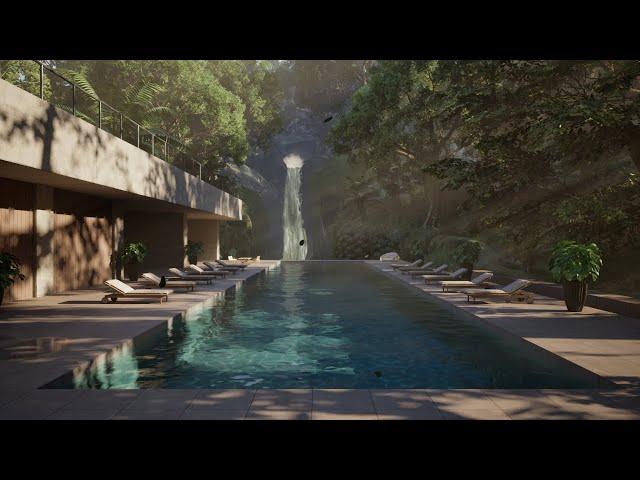 Tropical Escape | 2 Hours of Waterfall and Poolside Tranquility