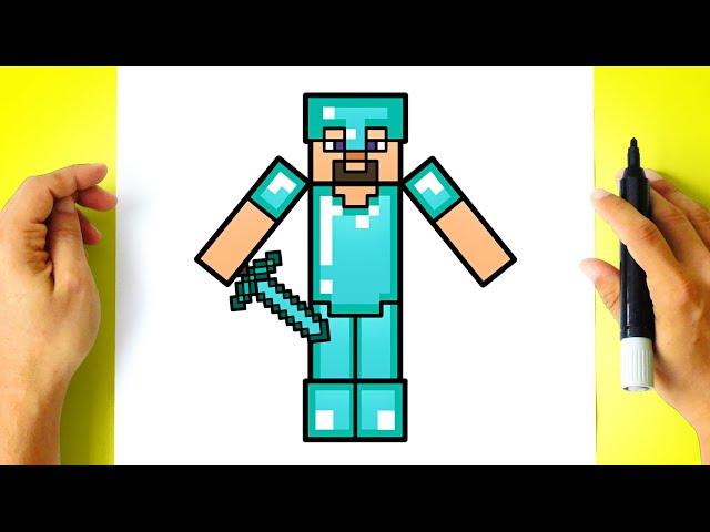 How to DRAW STEVE with DIAMOND ARMOR MINECRAFT