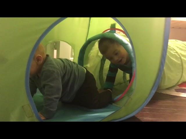 Penn and Bo play in their Ikea tunnel and tent