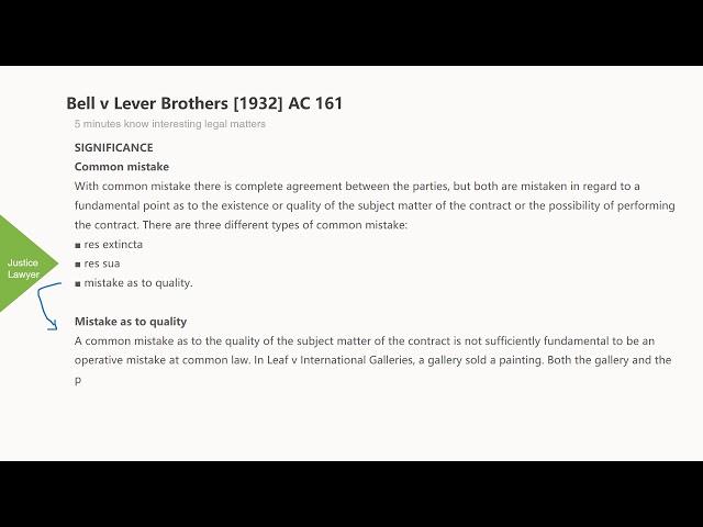 [Case Law Contract] ['mistake as to quality'] Bell v Lever Brothers [1932] AC 161