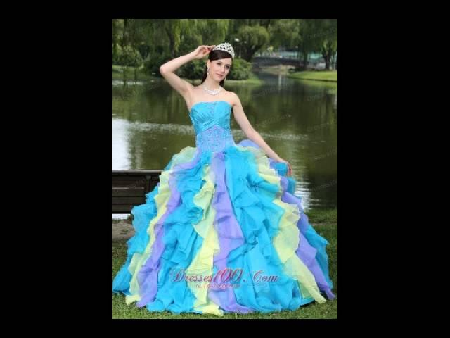 2015 colorful ball gown quinceanera dresses with beading and ruffles