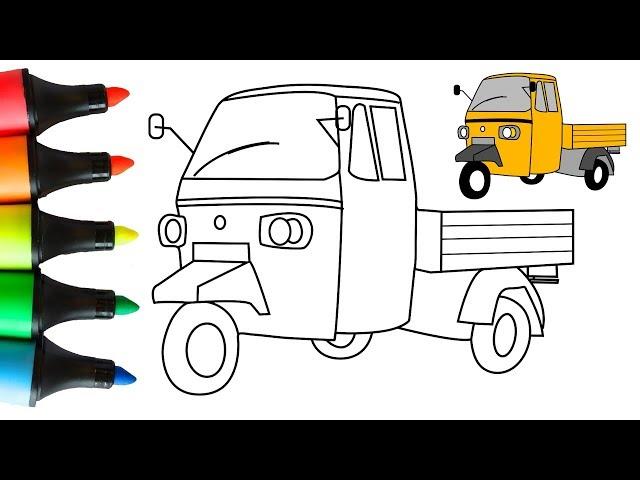 Cargo Tuk Tuk Auto Rickshaw Drawing and Coloring for Kids, Toddlers | Craft Hero 