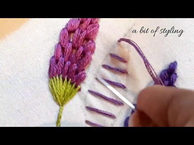 Hand Embroidery | Lavender flower stitch | Portuguese knotted stem stitch | Cluster stitch