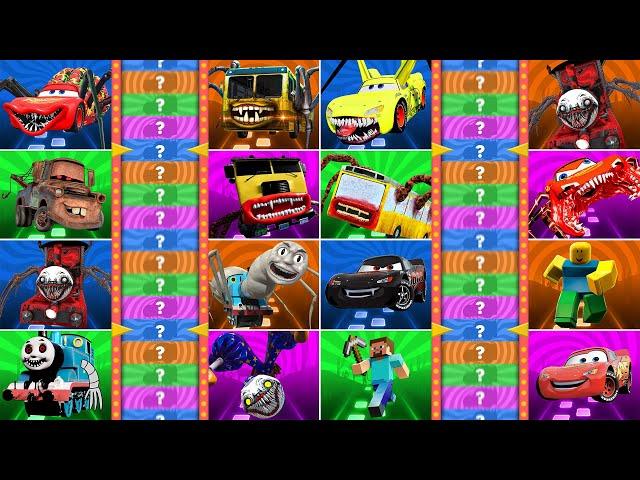 Lightning McQueen Eater  All Monster Eater Friends Megamix - Tiles Hop Spinning Wheel Epic Battle !