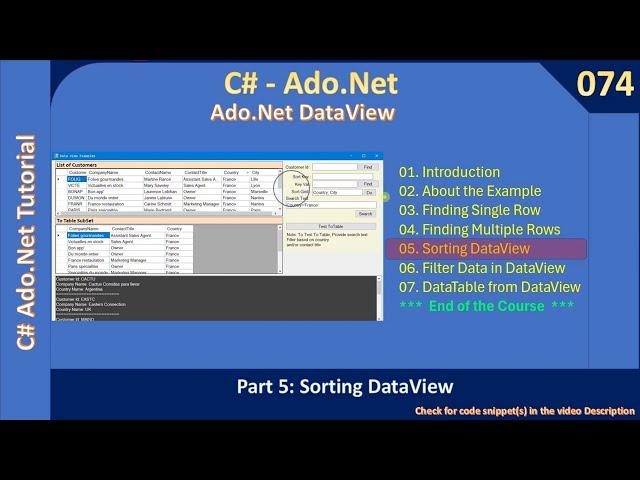 DataView | Part 5 - Sorting the DataView | Ado Net Tutorial #074