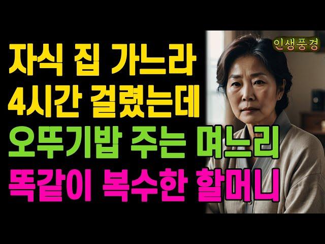 자식 집 가느라 4시간 걸렸는데 오뚜기밥 주는 며느리에게 똑같이 복수한 할머니 노인 노년의 삶의 지혜 행복한 노후생활 부모자식갈등 사연 이야기 오디오북