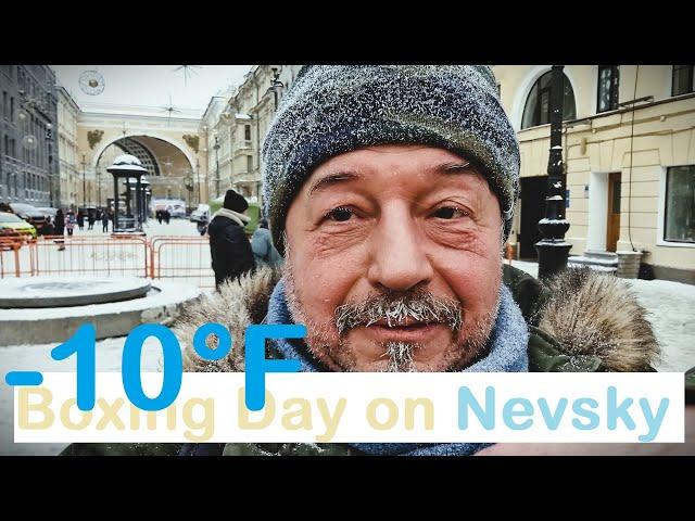 St. Petersburg winter in 4К. Walking down Nevsky from Vosstaniya Sq. to Palace Sq. Boxing Day, 2021.