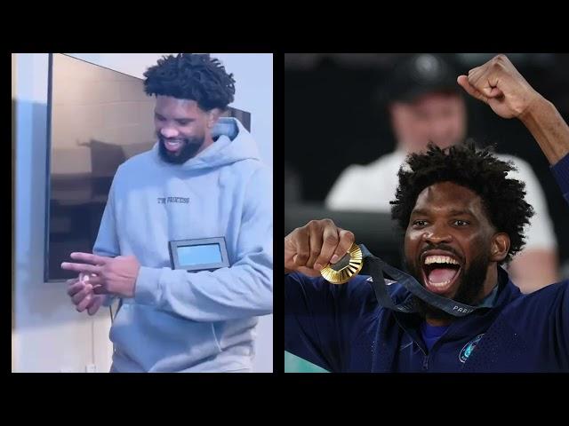  Joel Embiid gets his Olympic ring before the Sixers game