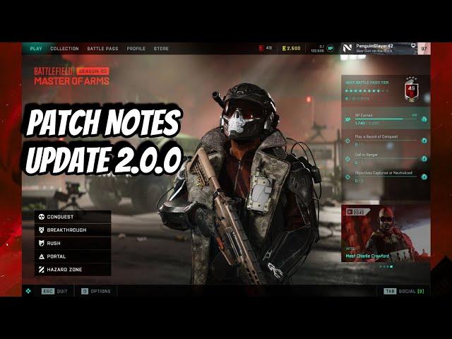 BATTLEFIELD 2042  SEASON 2 UPDATE PATCH NOTES 2.0.0 #battlefield2042