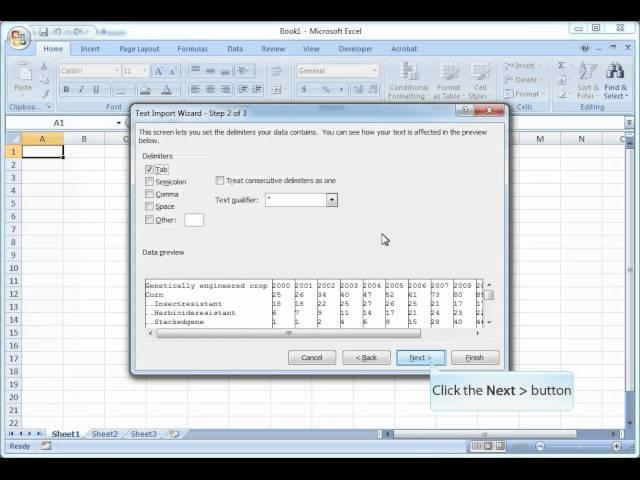 importing and saving a text file to excel