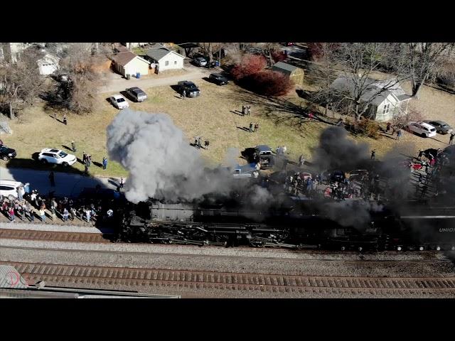 Union Pacific Big Boy Rolls Through Town shot by Drone Lawrence