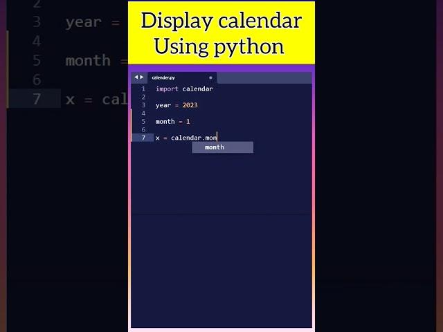 Display calendar using python #python #pythontutorial #coding #shorts