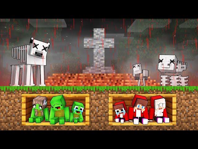 JJ and Mikey Family Buried Alive in DEADLY BLOOD RAIN in Minecraft - Maizen