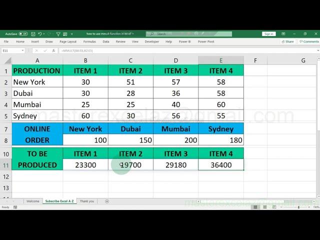 how to use mmult function in excel