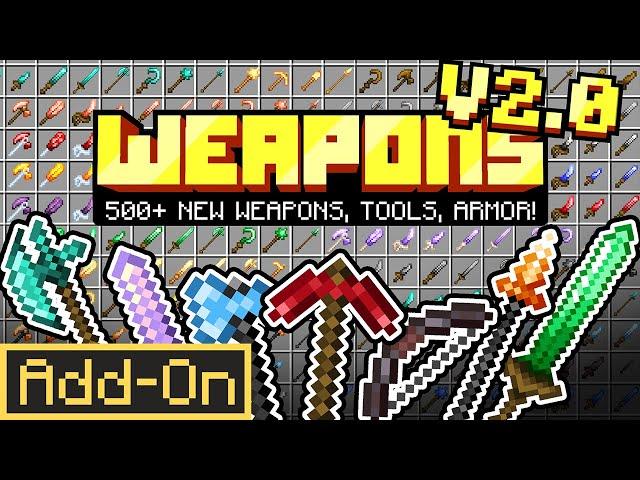 WEAPONS+ 2.0 ADDON: 500+ NEW Weapons, Tools & Armor added to Minecraft Bedrock