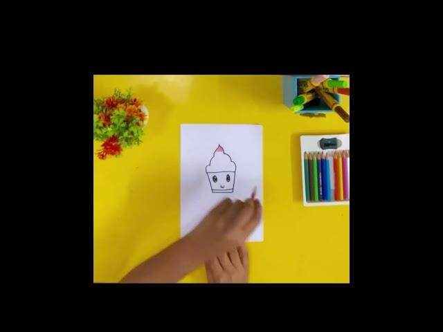 Drawing & Colouring || Rainbow Cupcake Drawing for Kids and biginners