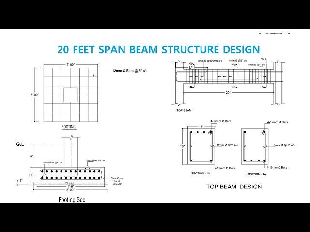 20 Feet Span Beam Structure Design | RCC Drawing |