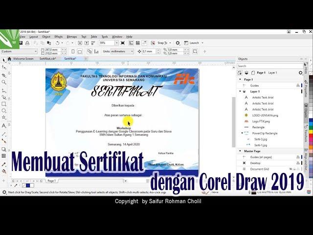 Tutorial membuat sertifikat cetak banyak dengan Corel Draw 2019