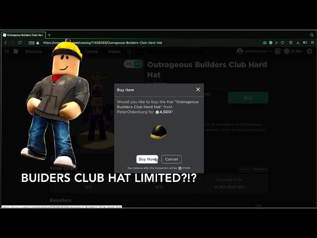 NEW Roblox Limited, BUILDERS CLUB HAT?!?!! (I bought it)