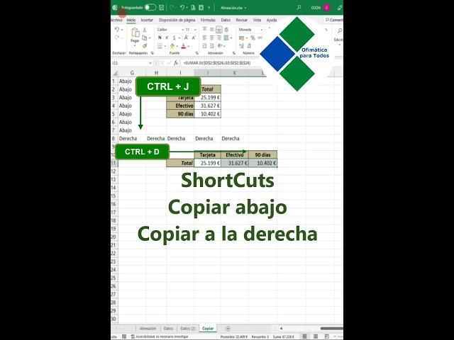 Excel. Copiar abajo y Copiar a la derecha