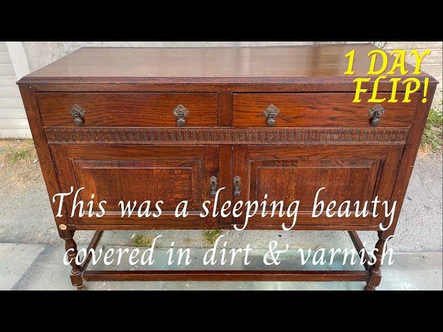 Vintage buffet reveals her true beauty when the varnish comes off | 1 day Furniture flip