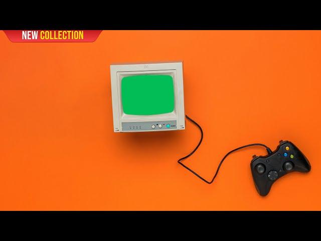 Green Screen Old TV with a Game Console | Orange Background | 4K | Global Kreators