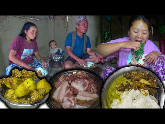 Nepali Village style Pork Fry Recipe With Rice | Pork cooking and eating in the village #porkrecipe