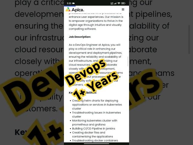 Apica hiring for Devops Engineer role #devopsjobs #dailyjobupdates #apica @ITAchieverYT #devjobs