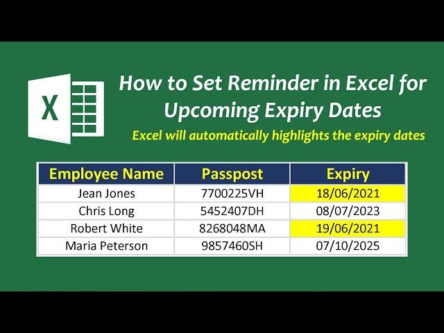 Automatic Expiry Dates Highlights in Excel | Set Reminder for Expiry Dates in Excel