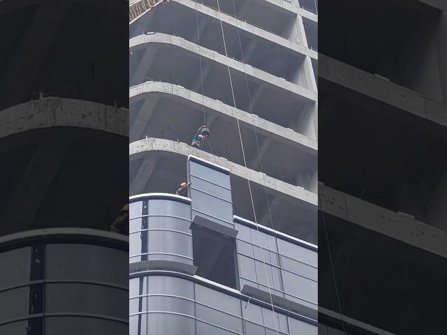 High-Rise Curtain Wall Installation | Amazing Glass Facade Work at Height ️#CurtainWall #danger