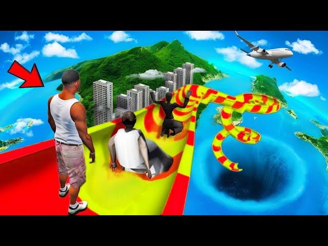 FRANKLIN TRIED THE LONGEST WATER SLIDE FROM SKY IN GTA 5 | GRANNY AND EVIL NUN GTA 5