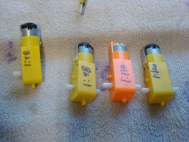 Some of the different "TT gear motor's" 1:48, !:90, 1:120 and 1:130 ratio's