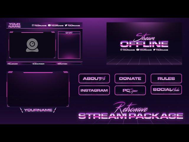 FREE DOWNLOAD | RETROWAVE STREAM PACKAGE | TWITCH OVERLAY TEMPLATE | FadiFX | 2020