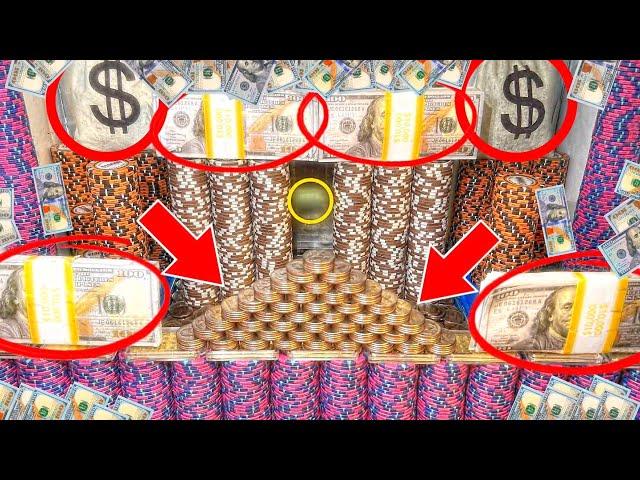 $1,000,000,000.00 BUY IN, 1 QUARTER CHALLENGE, HIGH RISK COIN PUSHER MEGA MONEY CASINO JACKPOT!