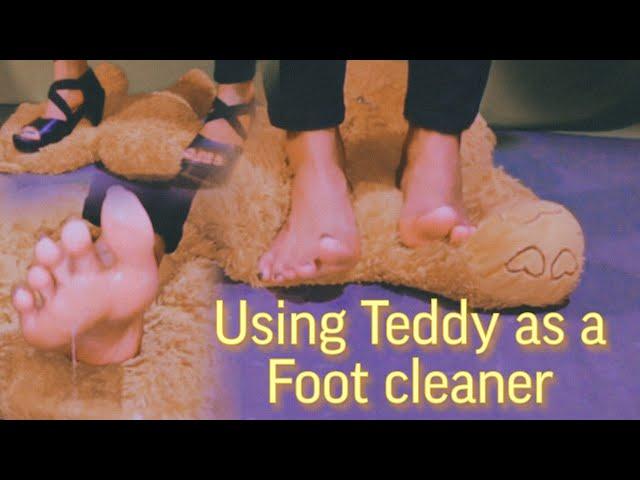 Using Teddy as a Foot cleaner  || Mistress Hrittika || F24FEET