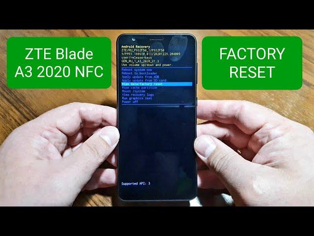 ZTE BLADE A3 2020 NFC factory reset / сброс до заводских настроек