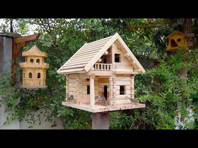 Build Most Amazing 2 Floors Log Cabin Bird House and Bird Feeder