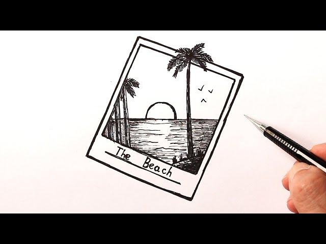 How to draw a beach and sea | Simple drawings for sketching