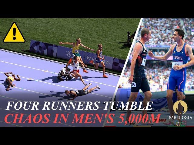 Chaos in Men's 5,000m Heat as Four Runners Tumble on Final Straight - Olympics Accident