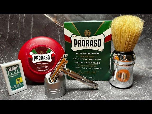 Итальянское уныние от Fatip Piccolo, Derby Extra, мыло и лосьон от Proraso, помазок кабан Omega 83