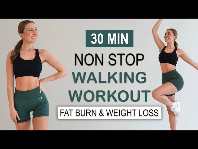 30 MIN NON STOP WALKING FAT BURN - Weight Loss Workout to the BEAT, Super Fun, No Repeat, No Jumping