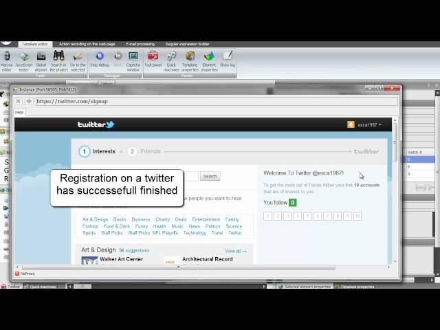 twitter registration in ZennoPoster