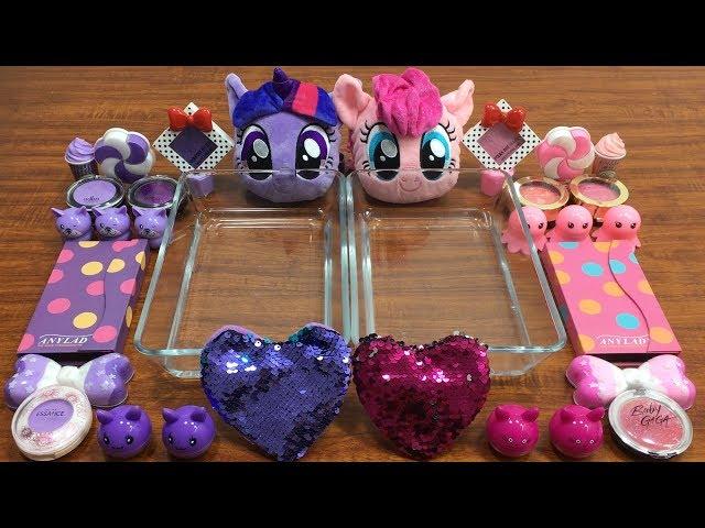 My Little Pony PINK Vs Purple Slime | Mixing Makeup Eyeshadow into Clear Slime