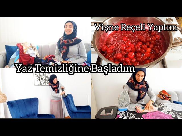 YAZ TEMİZLİĞİNE GİRİŞTİM | YERLERİ ELİMLE SİLDİM | EVDE VİŞNE REÇELİ YAPTIM | İŞ ARASINDA ÇAY MOLASI