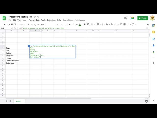 Google Sheet AI formula