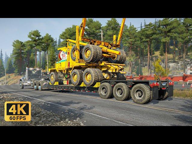 Transporting  Pacific P16 on a Lowboy Trailer - SnowRunner 4k (No Commentary)