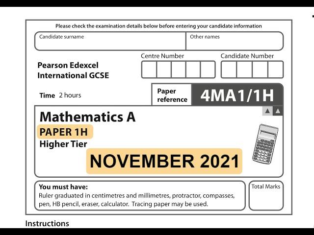 IGCSE Mathematics November 2021 - 4MA1/1H